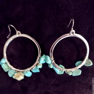 Larger 2 in hoop earrings with turquoise